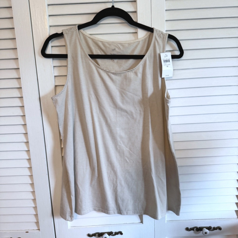 J. Jill Tank Top Pima Cotton Striped M Tan Womens Sleeveless Scoop Neck New
